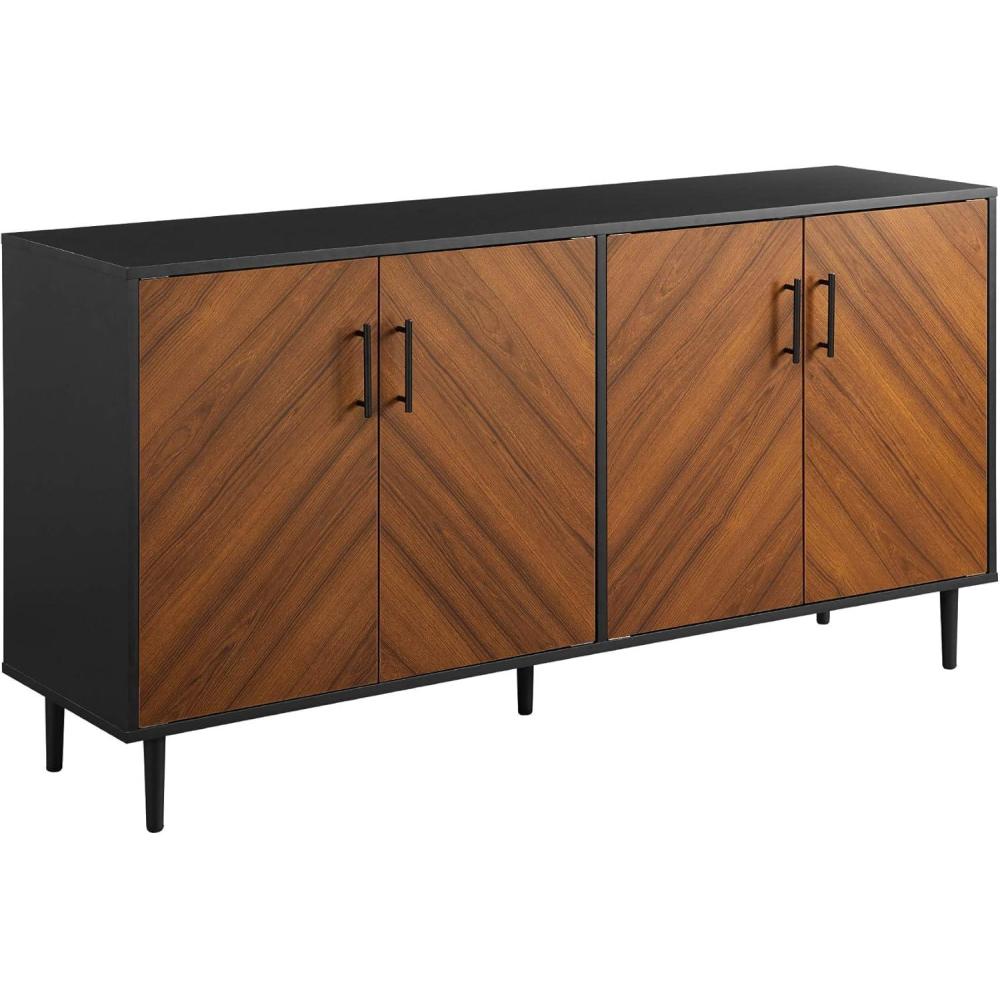 imageWalker Edison Caye Modern 4Door Bookmatch BuffetSideboard for Storage 58 Inch Acorn BookmatchBlackAcornBlack
