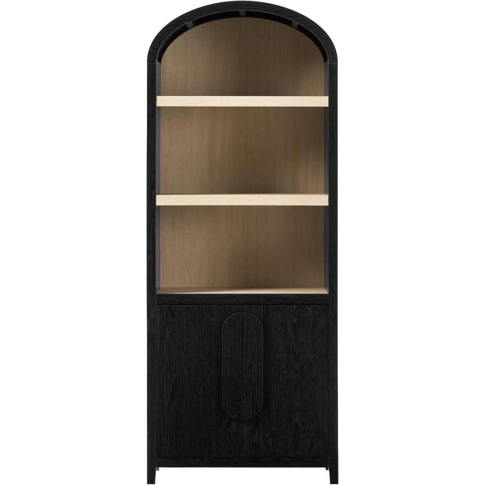 imageWalker Edison Chantelle Modern Arched Bookcase with Statement Wood Cabinet Pulls BlackBlack