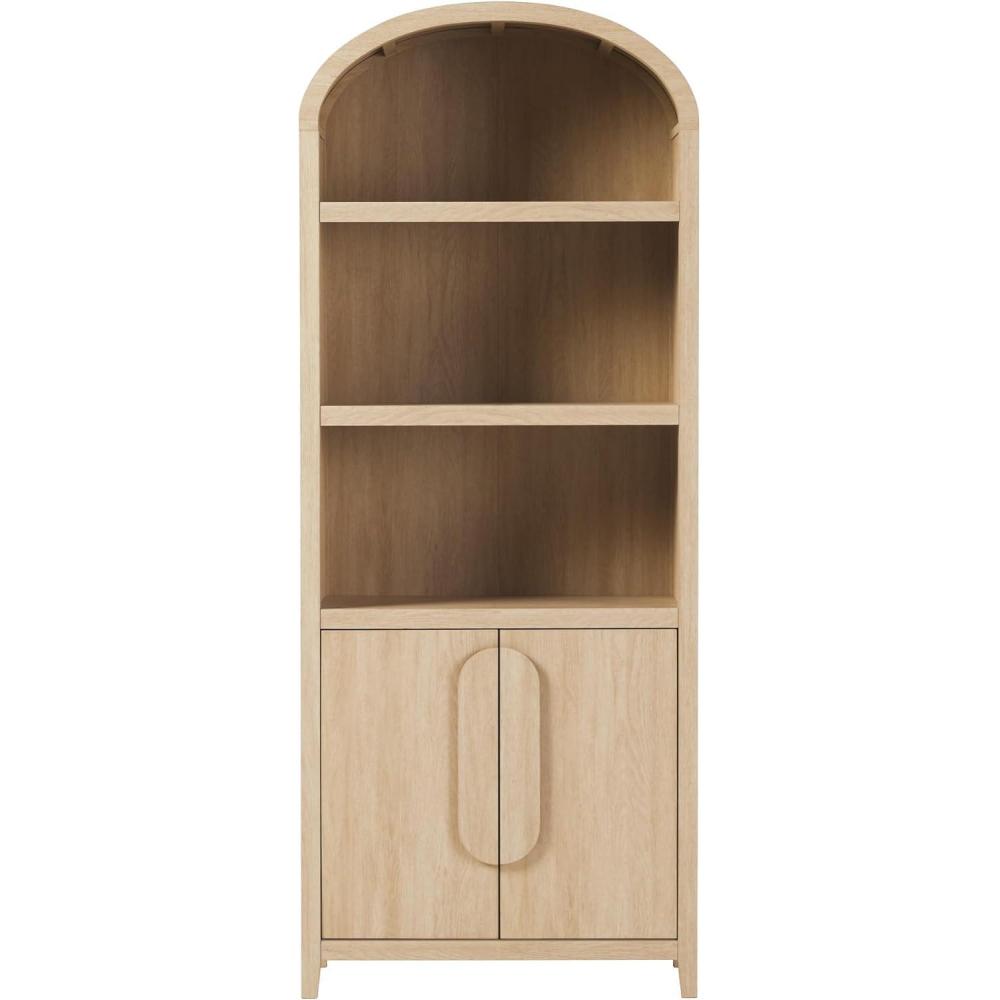 imageWalker Edison Chantelle Modern Arched Bookcase with Statement Wood Cabinet Pulls BlackCoastal Oak