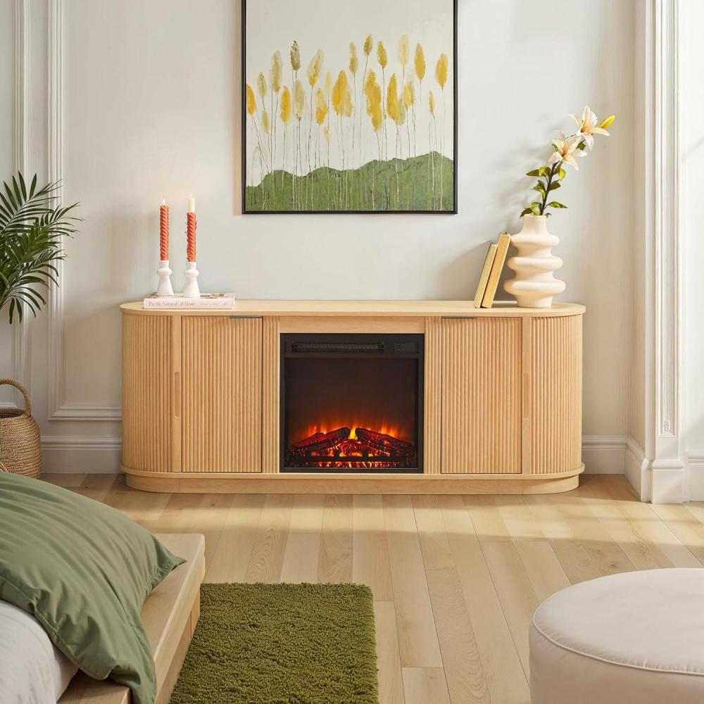 imageWalker Edison Chloe Reeded TV Stand with Fireplace Insert 65 Inch 60 inch Coastal OakCoastal Oak