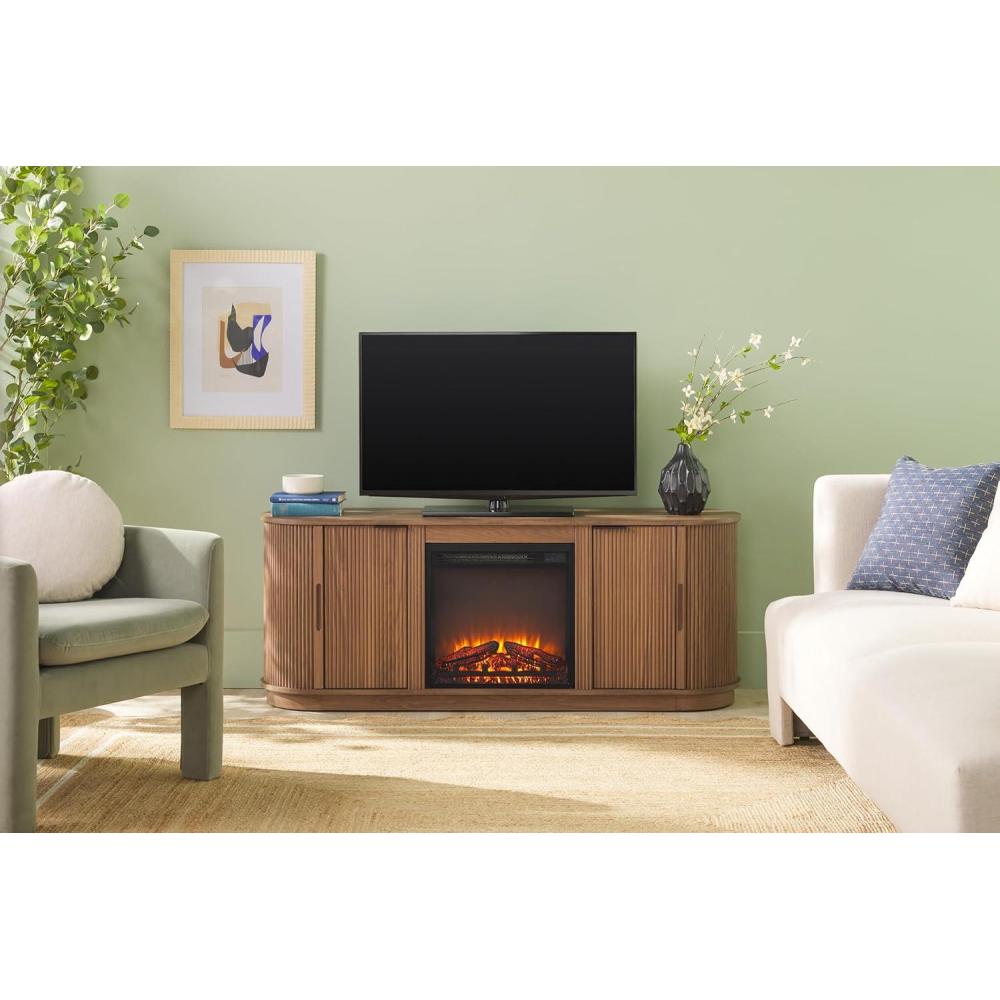 imageWalker Edison Chloe Reeded TV Stand with Fireplace Insert 65 Inch 60 inch Coastal OakMocha