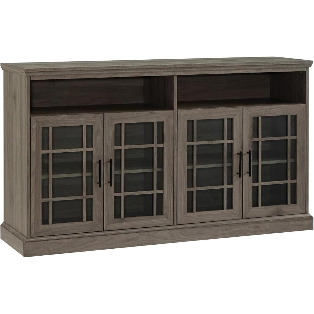 imageWalker Edison Classic Glass Door Universal TV Stand for TVs up to 64quot Flat Screen Living Room Storage Cabinet Doors and Shelves Entertainment Center 58 Inch White OakSlate Grey