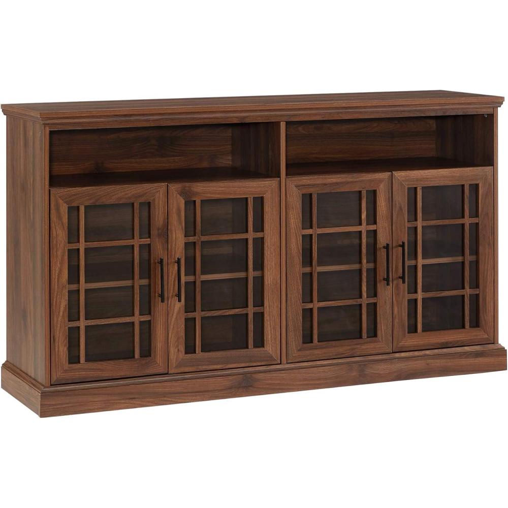 imageWalker Edison Classic Glass Door Universal TV Stand for TVs up to 64quot Flat Screen Living Room Storage Cabinet Doors and Shelves Entertainment Center 58 Inch White OakDark Walnut