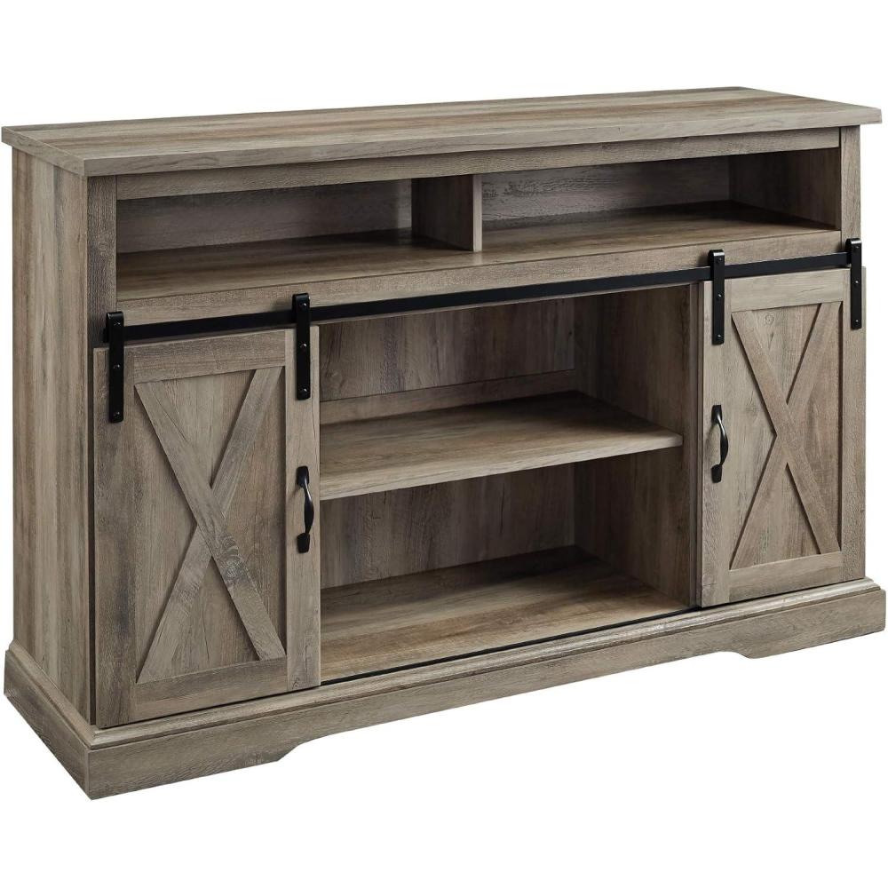 imageWalker Edison Clayton Farmhouse Sliding Double Barn Door TV Stand for TVs up to 58 Inches 52 Inch Solid WhiteGrey Wash