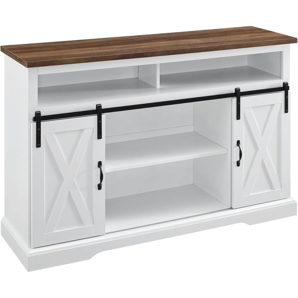 imageWalker Edison Clayton Farmhouse Sliding Double Barn Door TV Stand for TVs up to 58 Inches 52 Inch Solid WhiteSolid White