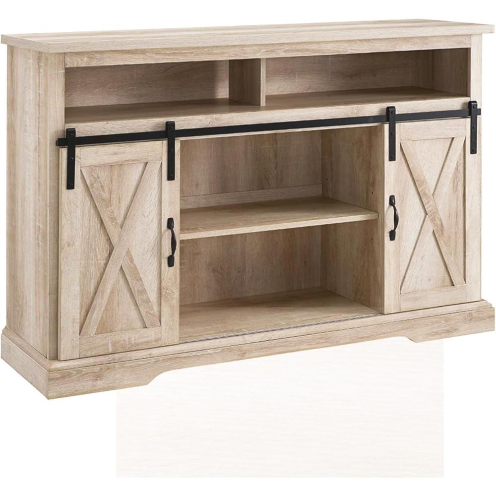 imageWalker Edison Clayton Farmhouse Sliding Double Barn Door TV Stand for TVs up to 58 Inches 52 Inch Solid WhiteWhite Oak