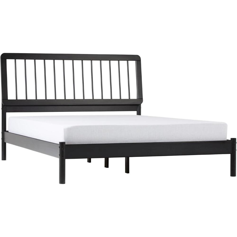 imageWalker Edison Clemente MidCentury Modern Spindle Headboard Queen Bedframe Queen Size CaramelBlack