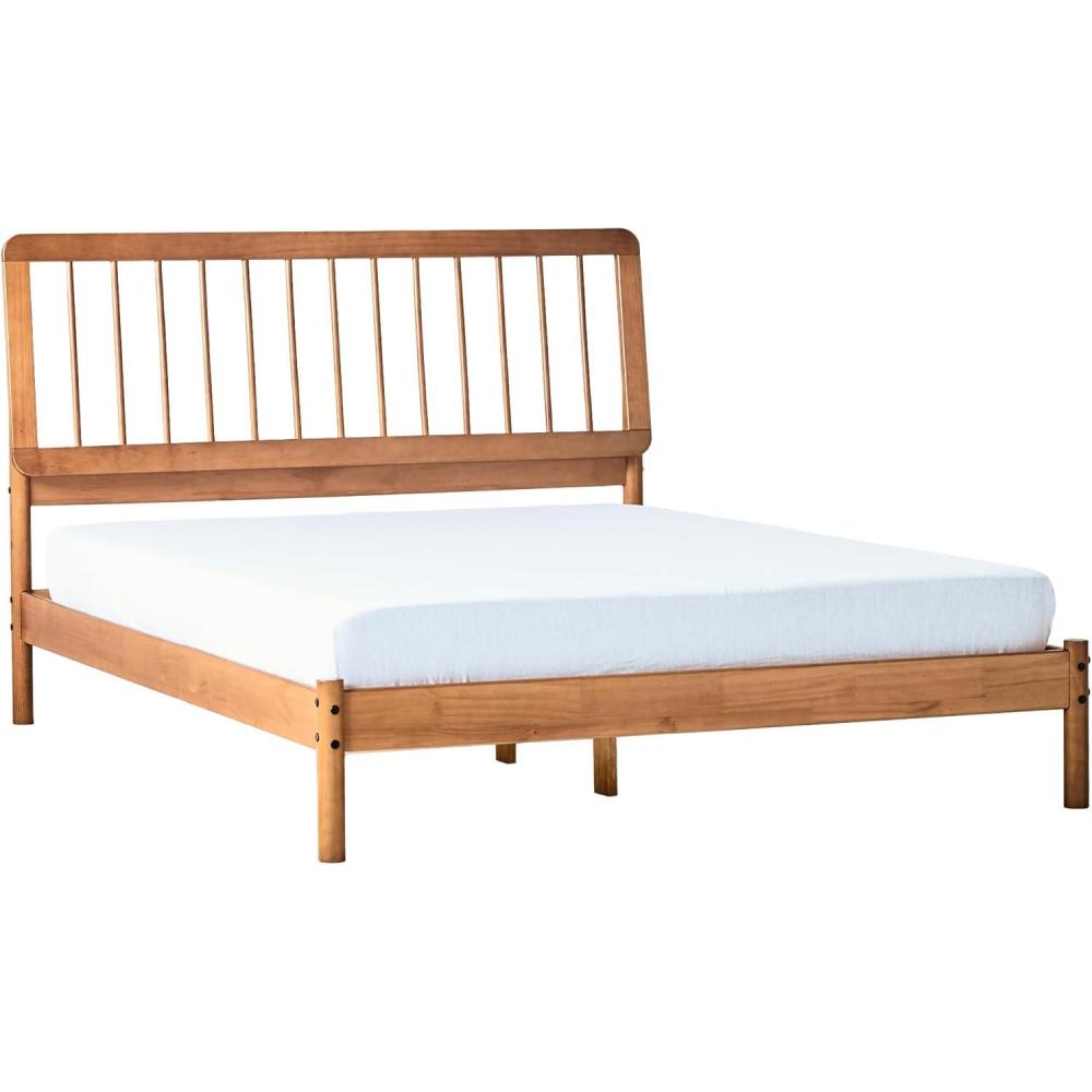 imageWalker Edison Clemente MidCentury Modern Spindle Headboard Queen Bedframe Queen Size CaramelCaramel