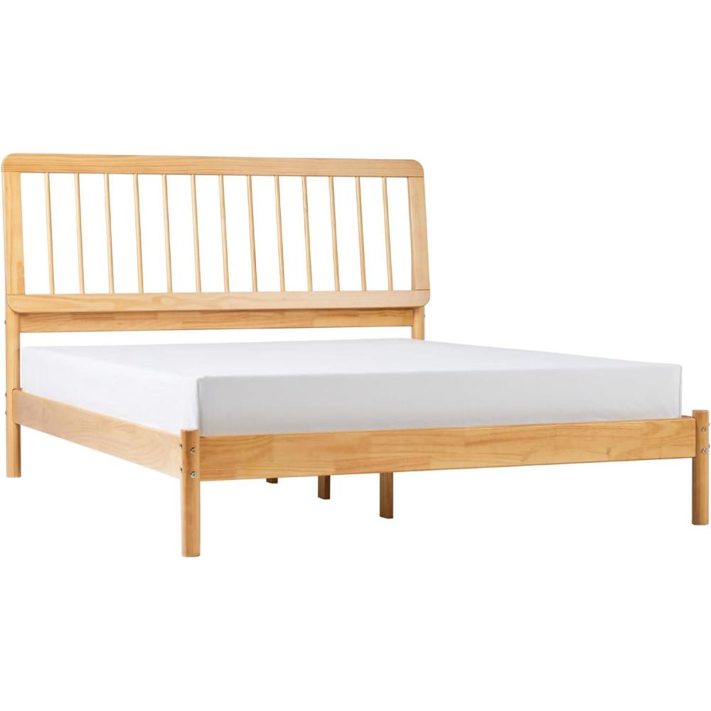 imageWalker Edison Clemente MidCentury Modern Spindle Headboard Queen Bedframe Queen Size CaramelNatural Pine