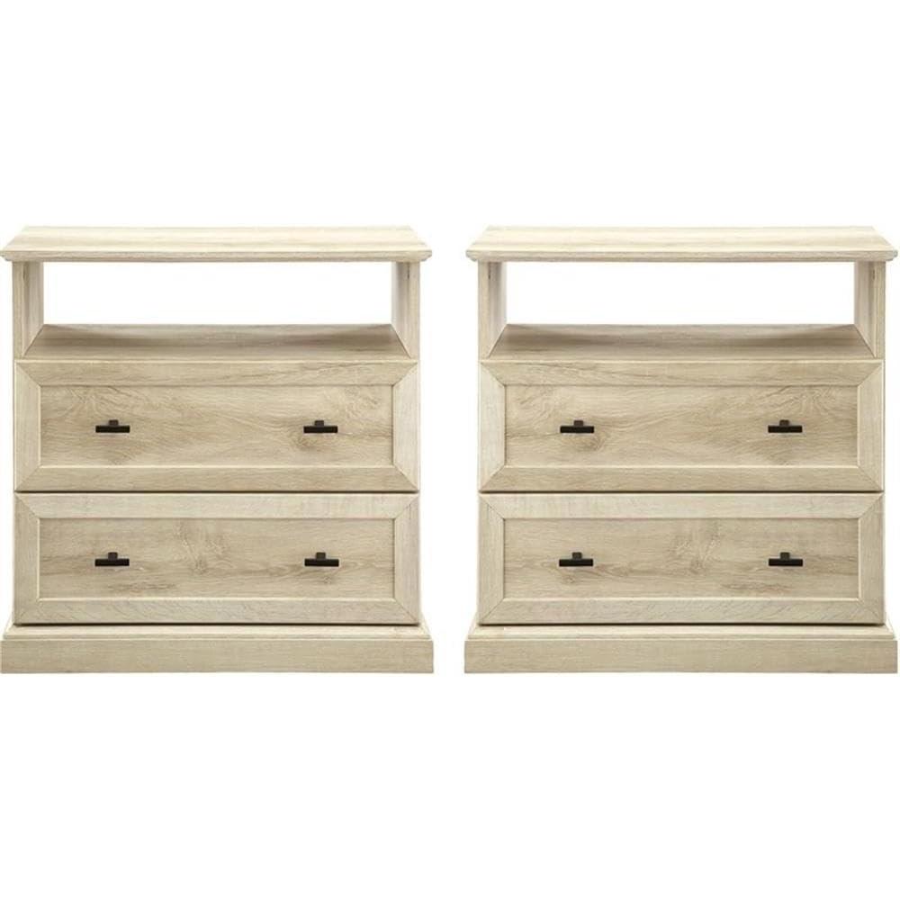 imageWalker Edison Clyde EZ Assembly Rustic 2Drawer OpenCubby Nighstands End Side Tables Living Room Bedroom Storage BlackWhite Oak