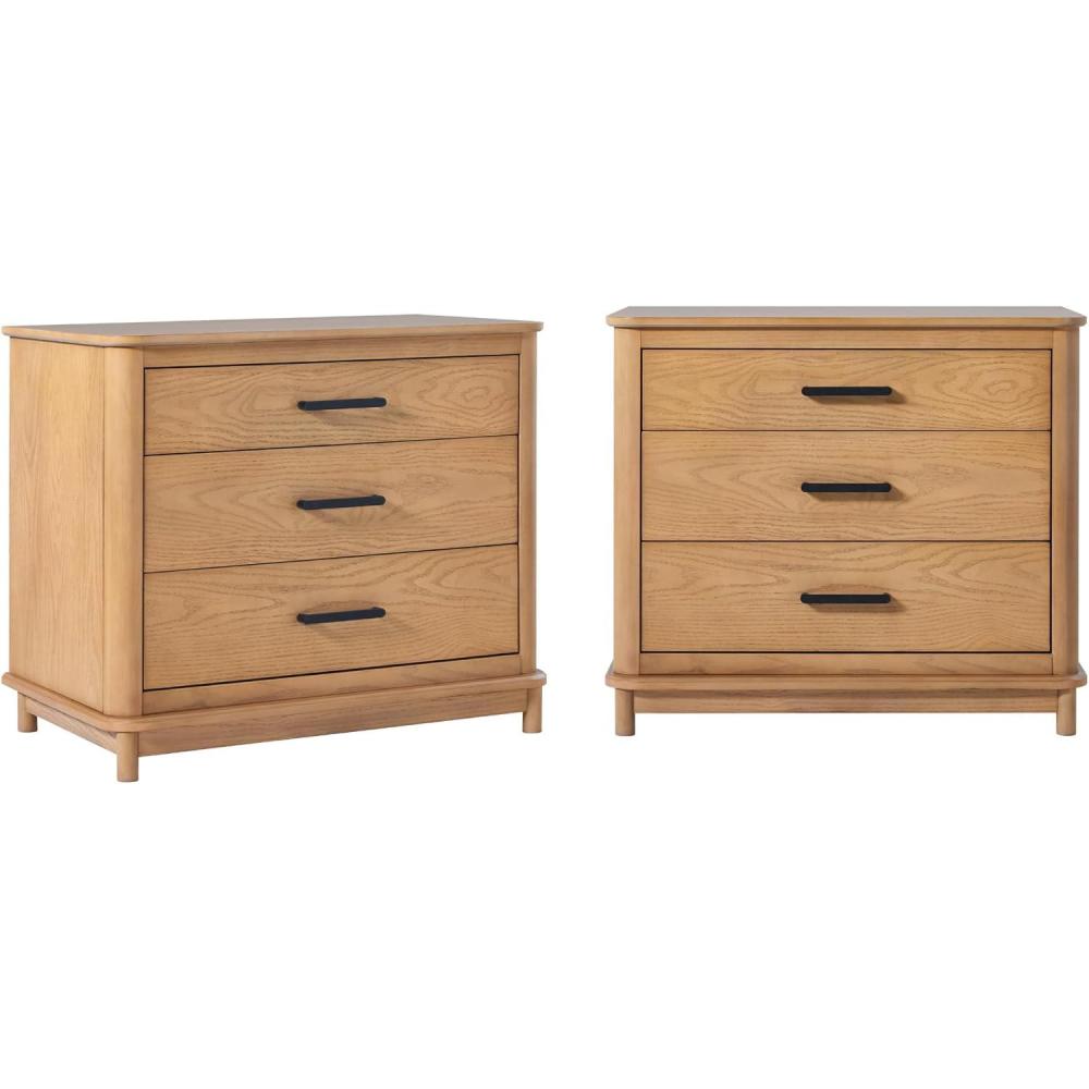 imageWalker Edison Contemporary Solid Red Oak Veneer 3Drawer Nightstand Easy to Assemble Drawers Storage for Bedroom 3Drawer Nightstand 3025 Inch English OakEnglish Oak