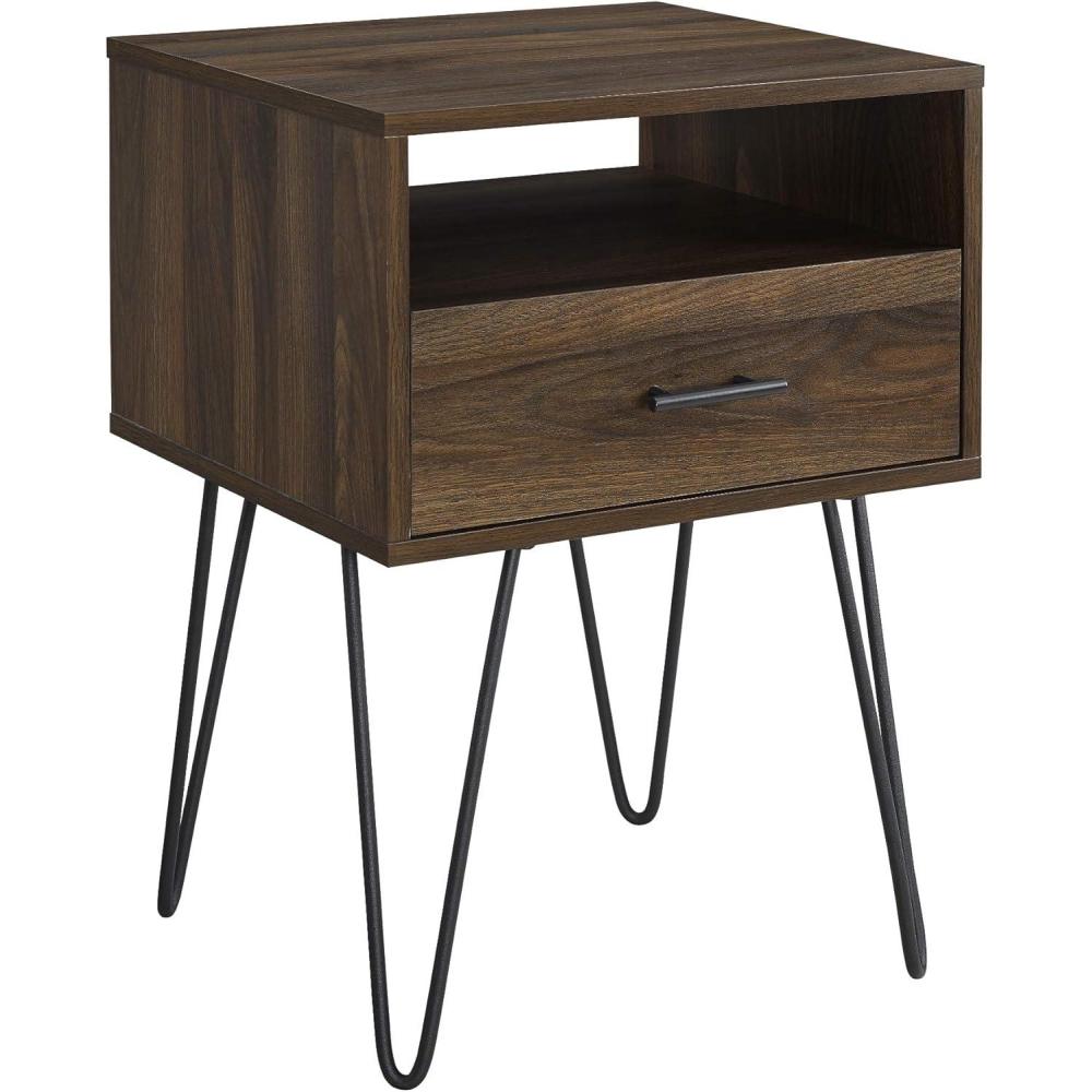 imageWalker Edison Croft Modern Small Bed Side Table Nightstand with Drawer Accent Table 18 Inch Dark WalnutDark Walnut