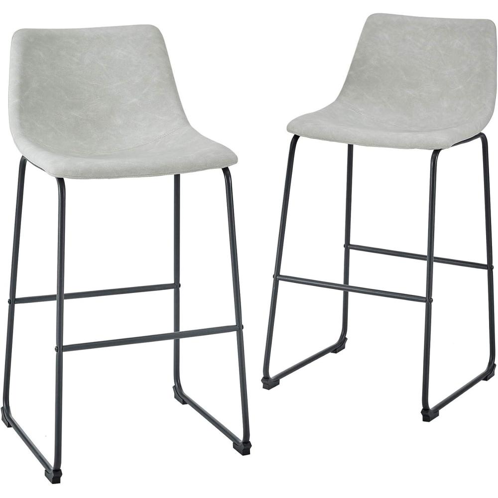 imageWalker Edison Douglas Urban Industrial Faux Leather Armless Bar Chairs Set of 2 BlackGrey