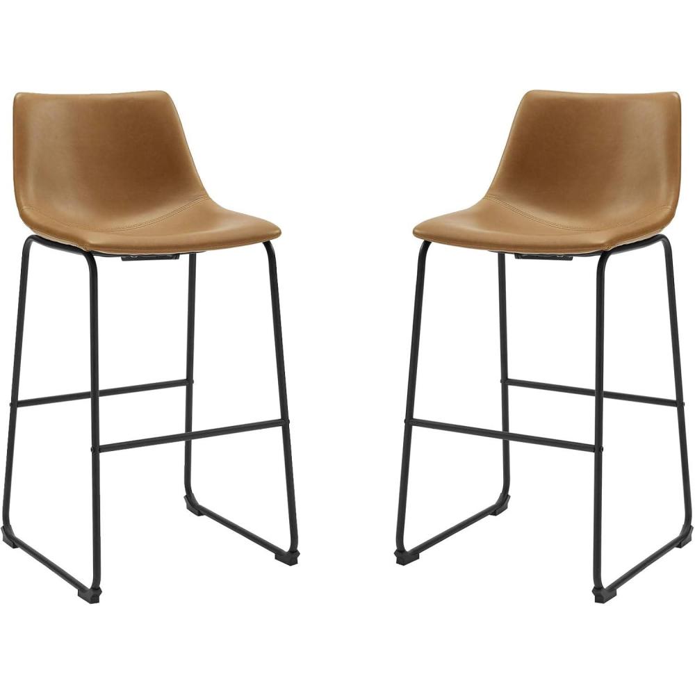 imageWalker Edison Douglas Urban Industrial Faux Leather Armless Bar Chairs Set of 2 BlackWhiskey Brown