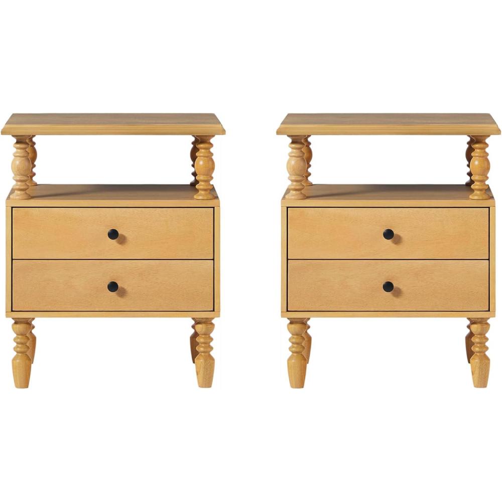 imageWalker Edison Easy Assembly Wood 1 Drawer Spindle Nightstand NaturalNatural