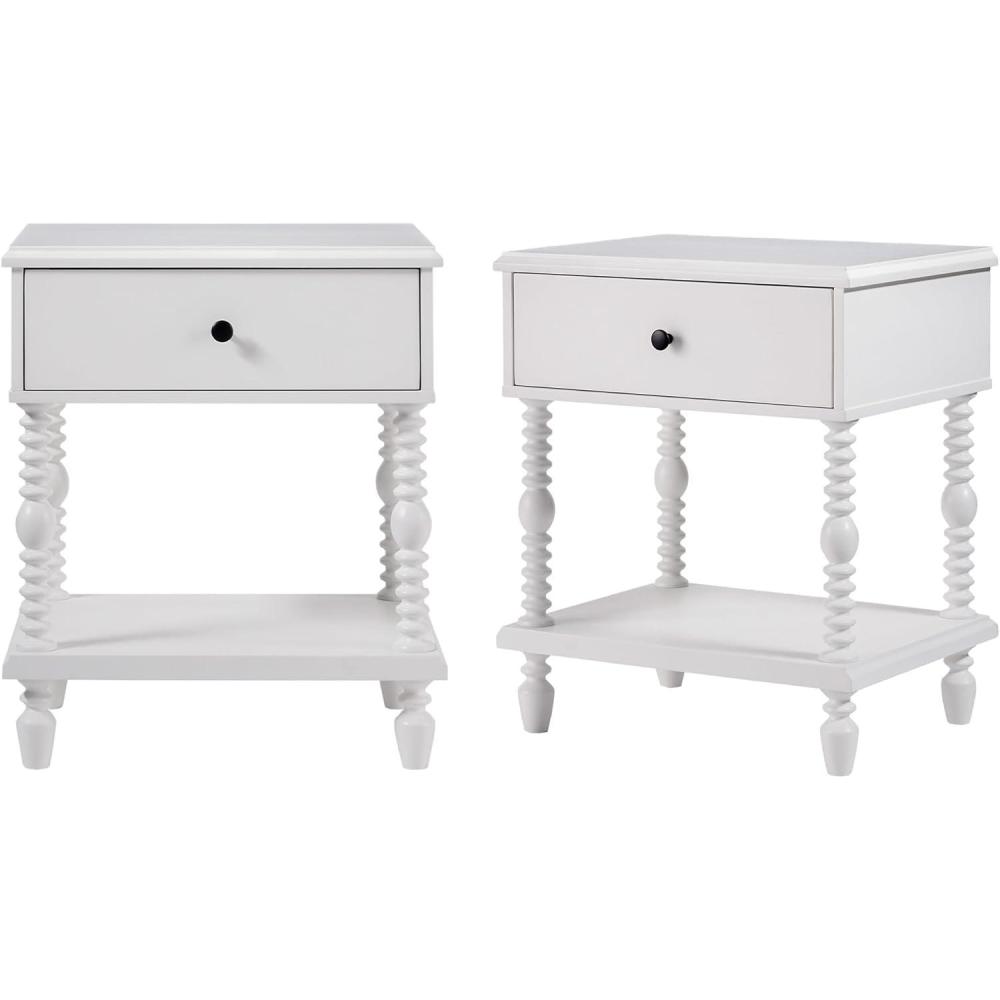 imageWalker Edison Easy Assembly Wood 1 Drawer Spindle Nightstand NaturalWhite