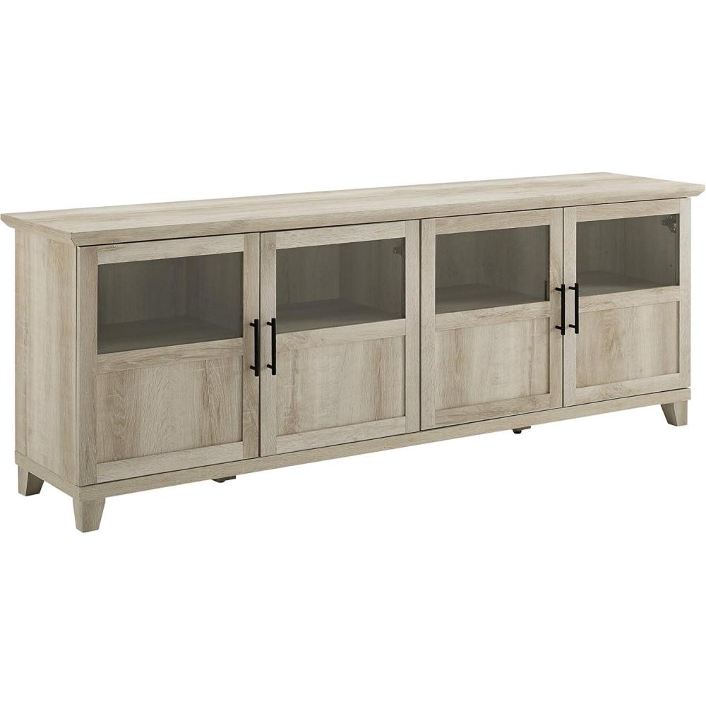imageWalker Edison Farmhouse Glass and Wood TV Stand for TVs up to 80quot Universal TV Stand for Flat Screen Living Room Storage Cabinets and Shelves Entertainment Center 70 Inch White OakWhite Oak