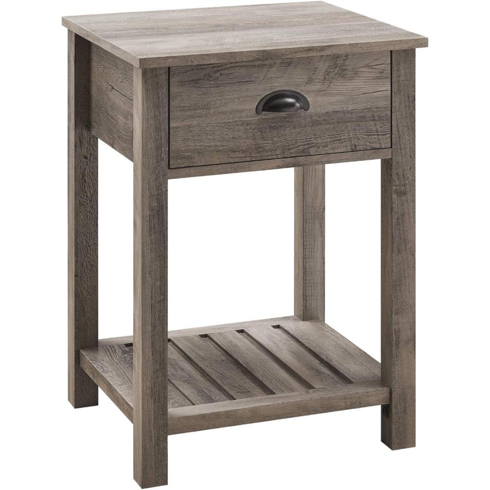 imageWalker Edison Farmhouse Square Side Accent Table SetLivingRoom Storage End Table with Storage Door Nightstand Bedroom 18 Inch Rustic OakGrey Wash