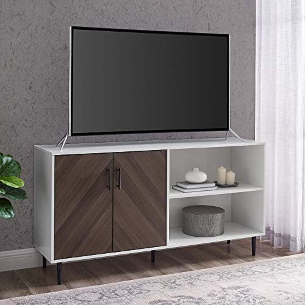 imageWalker Edison Fehr Modern 2 Door Bookmatch Asymmetrical Console for TVs up to 65 Inches 58 Inch WhiteAsh Brown