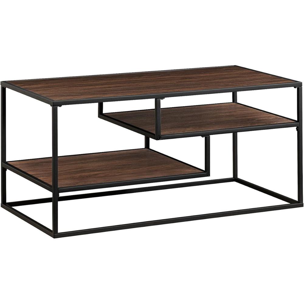 imageWalker Edison Finley Contemporary Floating Shelf Coffee Table 40 Inch Coastal OakDark Walnut