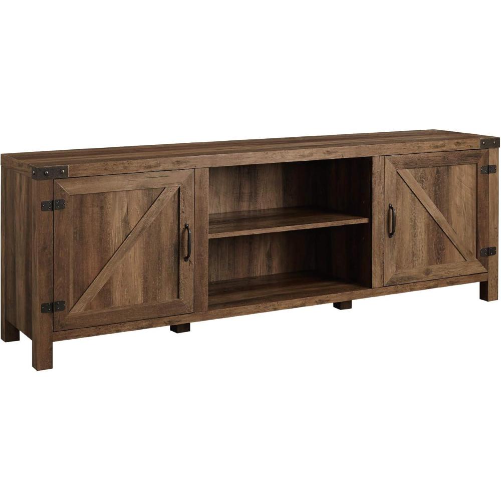 imageWalker Edison Georgetown Modern Farmhouse Double Barn Door TV Stand for TVs up to 80 Inches 70 Inch Rustic Oak Without Fireplace 1575 x 70 x 24 inchesRustic Oak