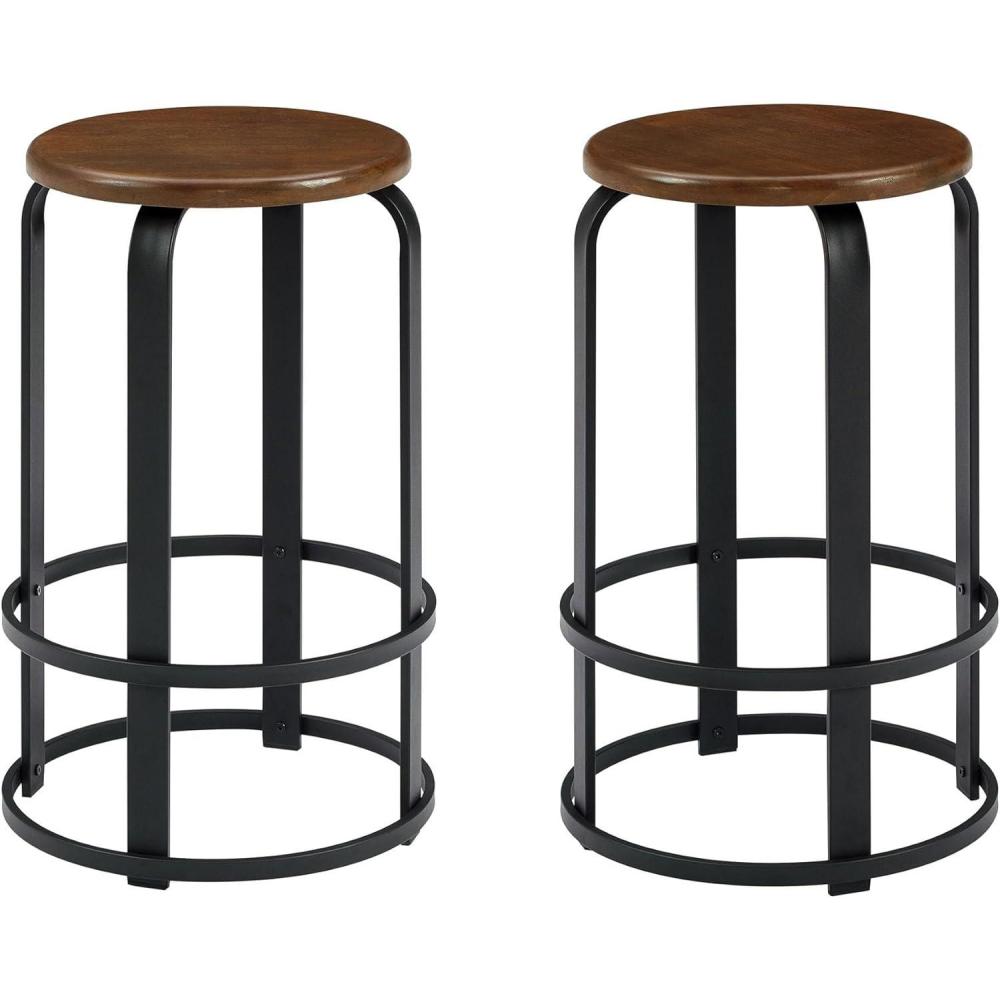 imageWalker Edison Hayes Modern Curved Metal and Solid Wood Barstool 26 Inch BlackDark Coffee Black