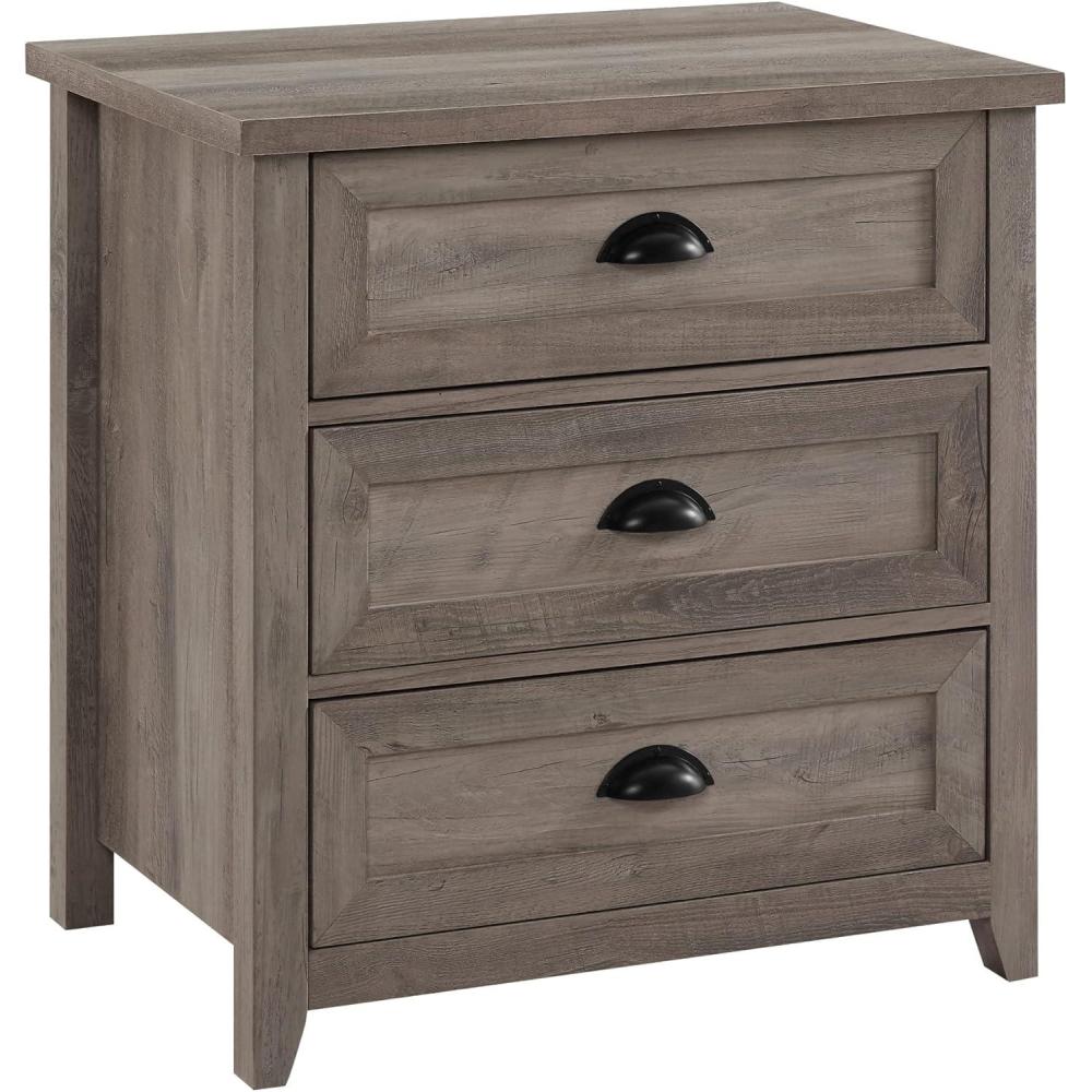 imageWalker Edison Hazel Modern Farmhouse 3 Drawer Framed Nightstand with HalfMoon Handles 25 Inch White OakGrey Wash