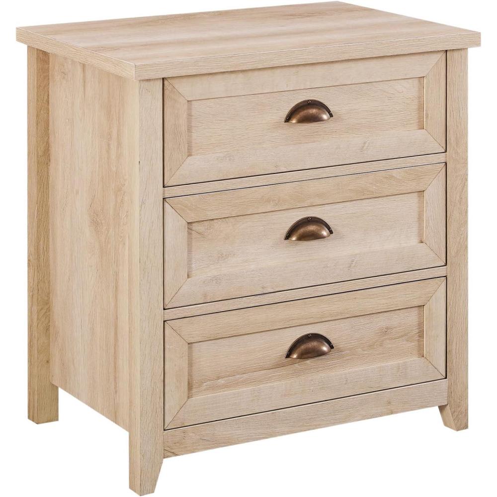 imageWalker Edison Hazel Modern Farmhouse 3 Drawer Framed Nightstand with HalfMoon Handles 25 Inch White OakWhite Oak