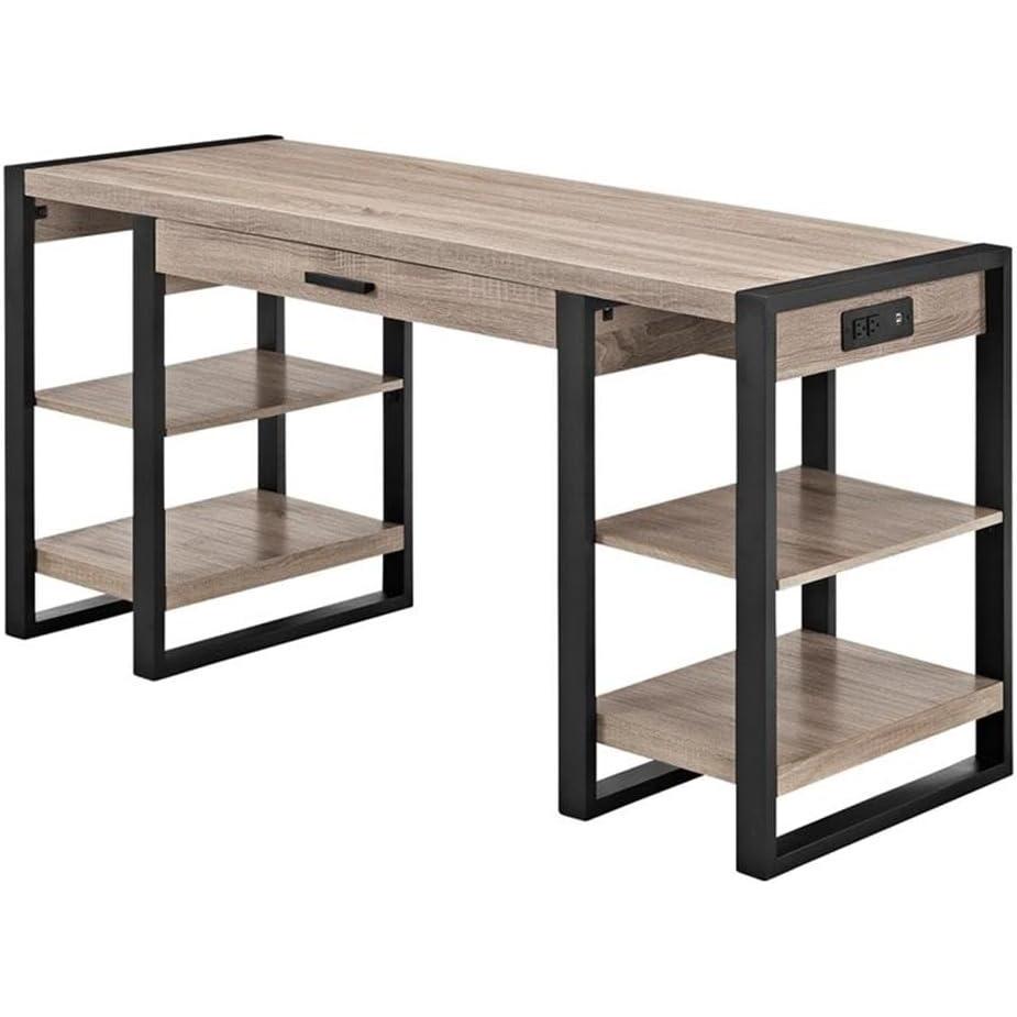imageWalker Edison Industrial Wood Computer Writing Desk 4 Storage Shelves and Gaming Gamer Command Center Workstation Desk Home Office 60 Inch Dark WalnutDriftwood