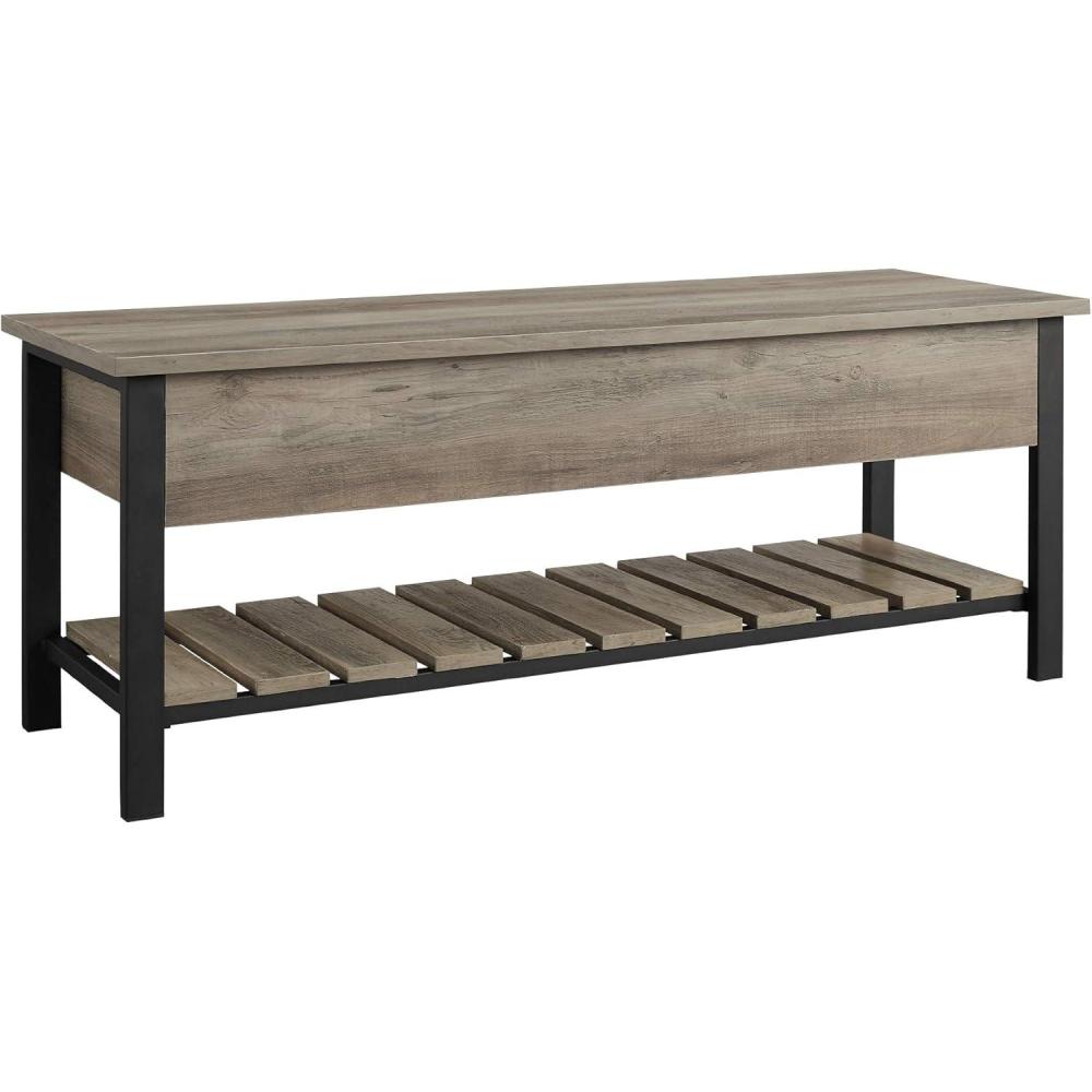 imageWalker Edison Julian Rustic Farmhouse Lift Top Entry Bench with Bottom Rack 48 Inch BarnwoodGrey