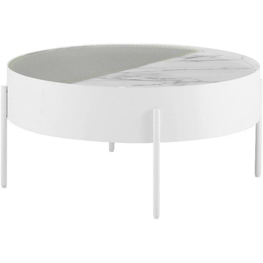 imageWalker Edison Katrina Contemporary Faux Drum Coffee Table with Sliding Top 33 Inch Calacatta MarbleCalacatta Marble