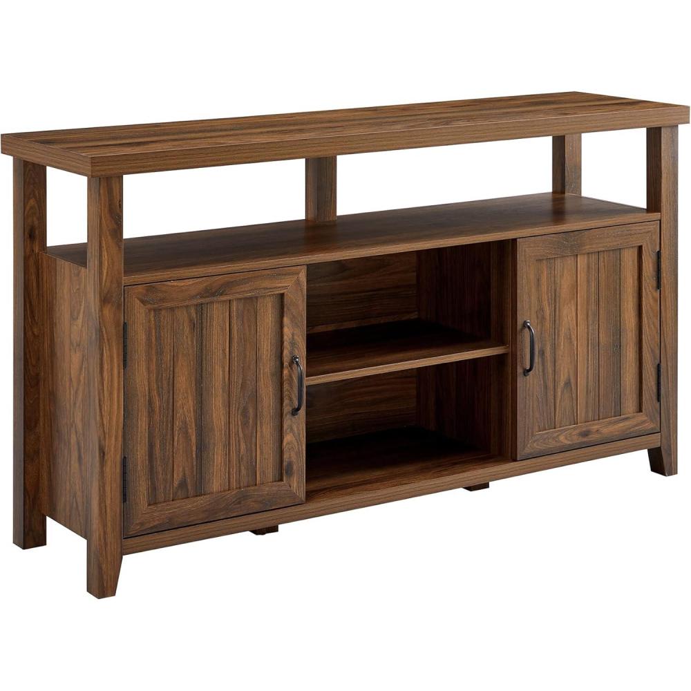 imageWalker Edison Kent Modern Rustic Grooved Door Tall TV Stand for TVs up to 65 Inches 58 Inch Dark WalnutDark Walnut