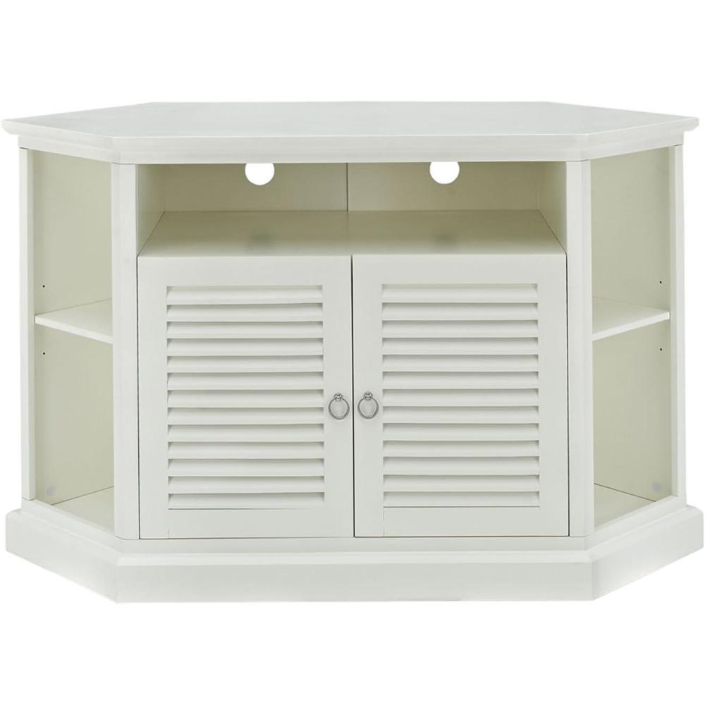 imageWalker Edison Laredo Modern Farmhouse Double Grooved Door Corner TV Stand for TVs up to 50 Inches 44 Inch White OakWhite