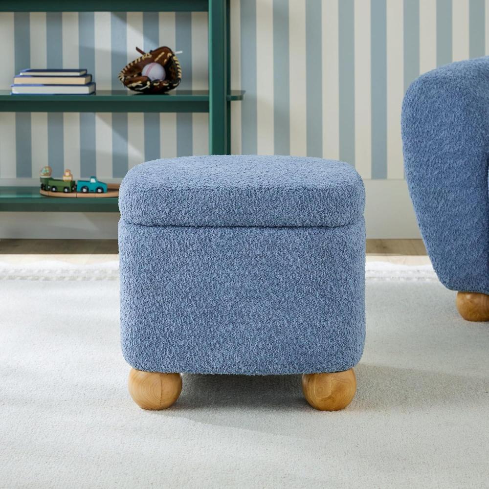 imageWalker Edison Linley Contemporary Small Storage Boucl Ottoman with Wood Legs IvorySoft Blue