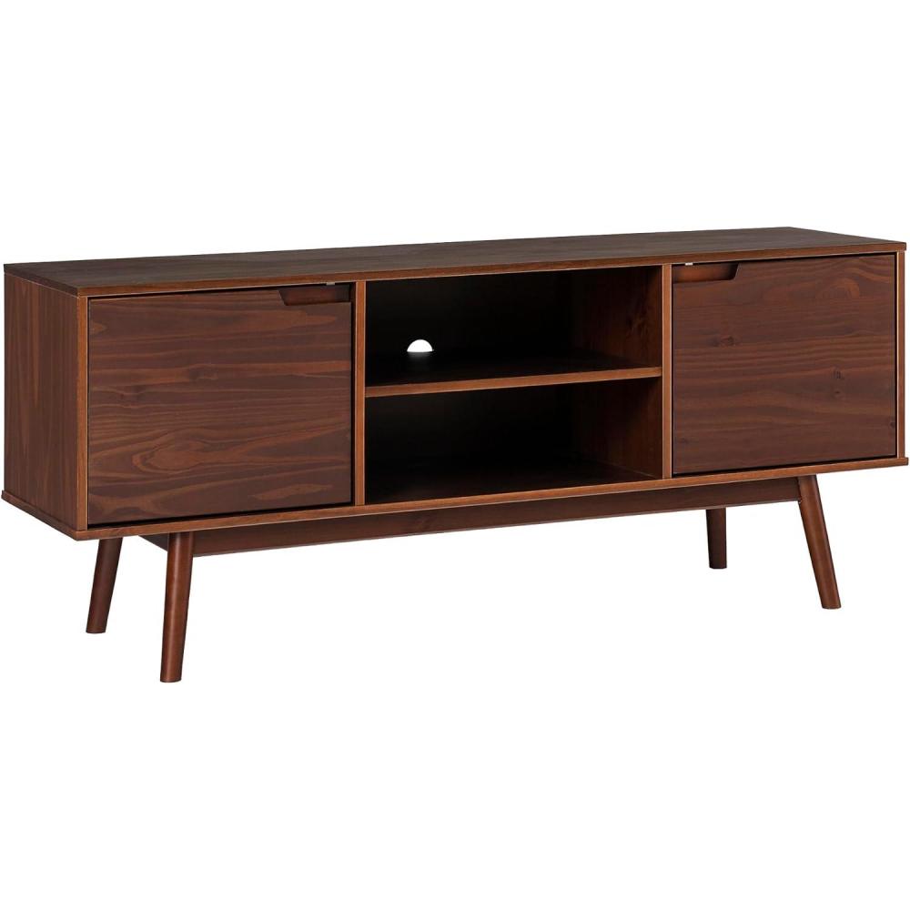 imageWalker Edison Mabel 58 Inch Modern 2 Door Solid Wood TV Stand for TVs up to 65 Inches CaramelWalnut