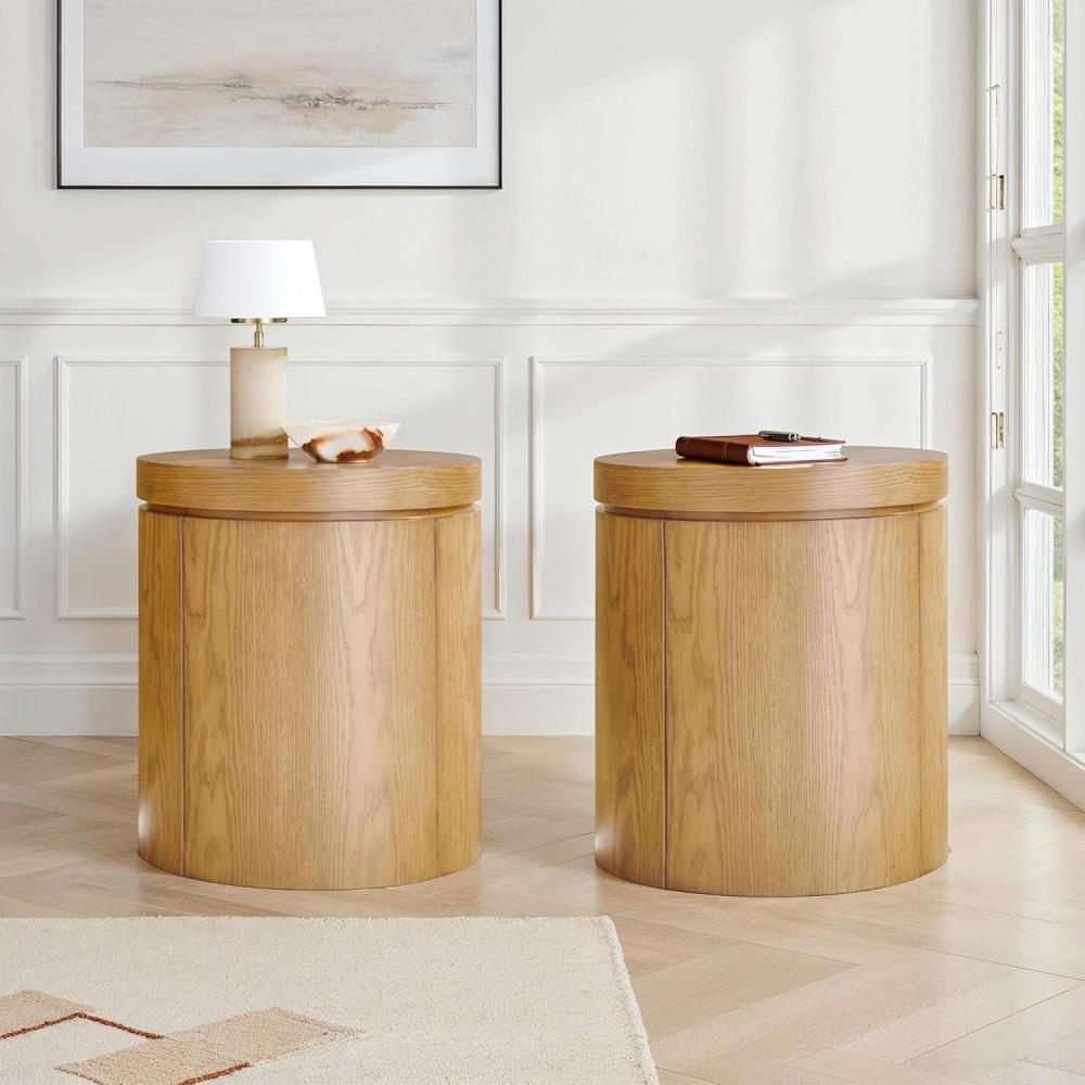 imageWalker Edison Maya Modern Solid Oak Wood Veneer Side Table with Storage 18 Inch Medium Brown OakWhite Oak