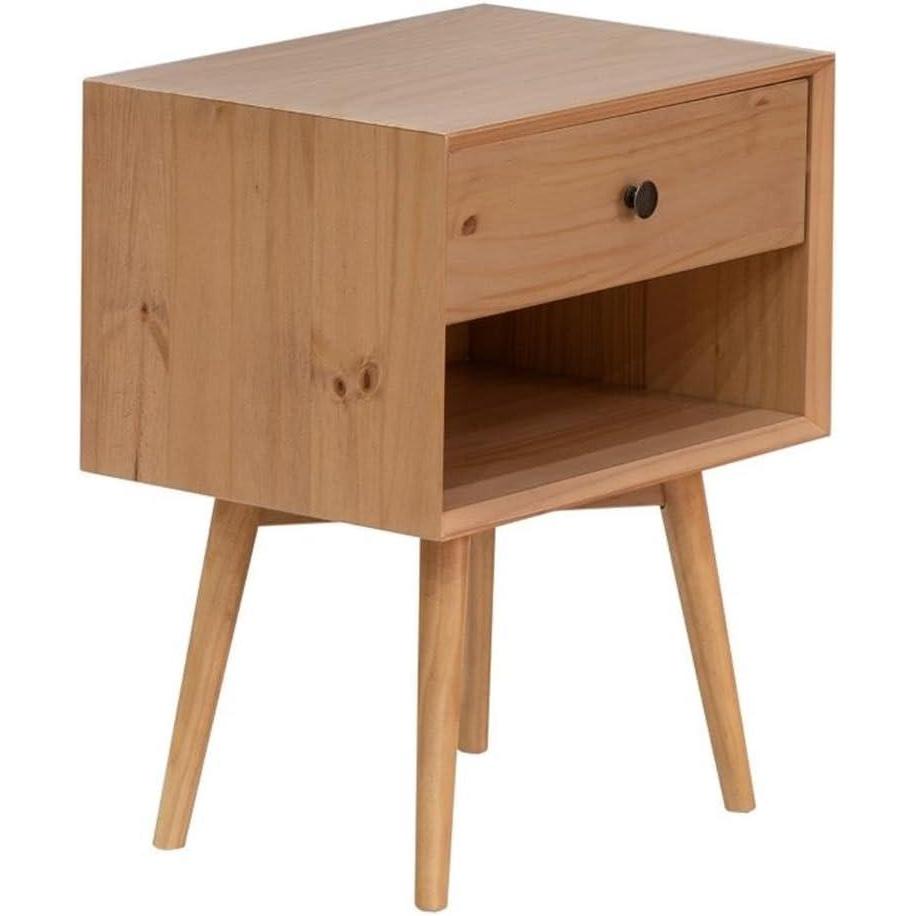 imageWalker Edison Mid Century Modern 1Drawer Nightstand Bedroom Storage Drawer and Shelf Bedside End Table 24 Inch Natural PineNatural Pine