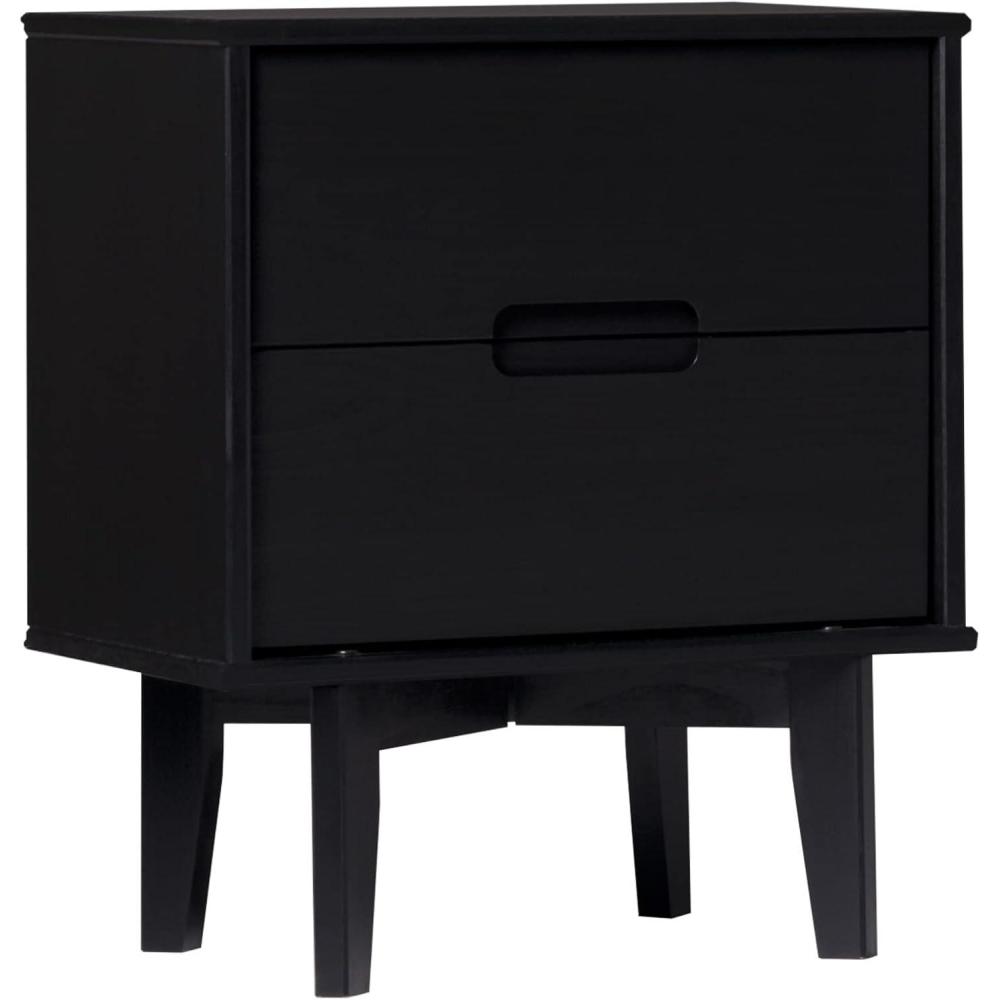 imageWalker Edison Mid Century Modern Grooved Handle Wood Nightstand Side Table Bedroom Storage Drawer and Shelf Bedside End Table 2 Drawer CaramelBlack