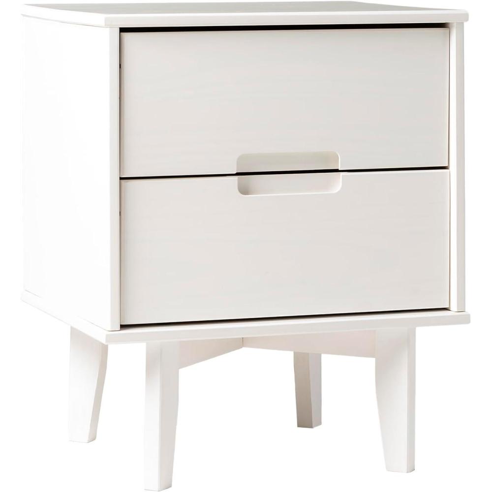 imageWalker Edison Mid Century Modern Grooved Handle Wood Nightstand Side Table Bedroom Storage Drawer and Shelf Bedside End Table 2 Drawer CaramelWhite