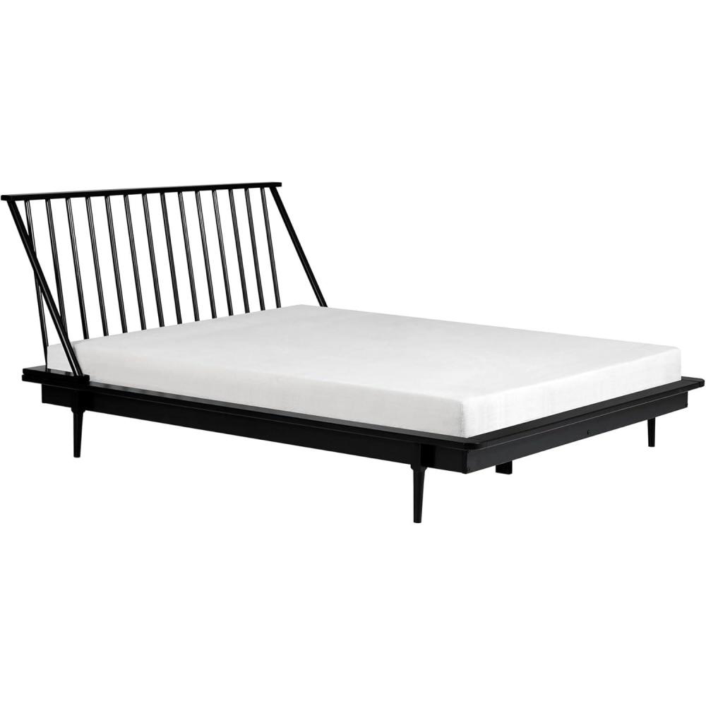 imageWalker Edison Mid Century Modern Solid Wood Spindle Platform Bed Headboard Footboard Bed Frame Bedroom Queen CaramelBlack