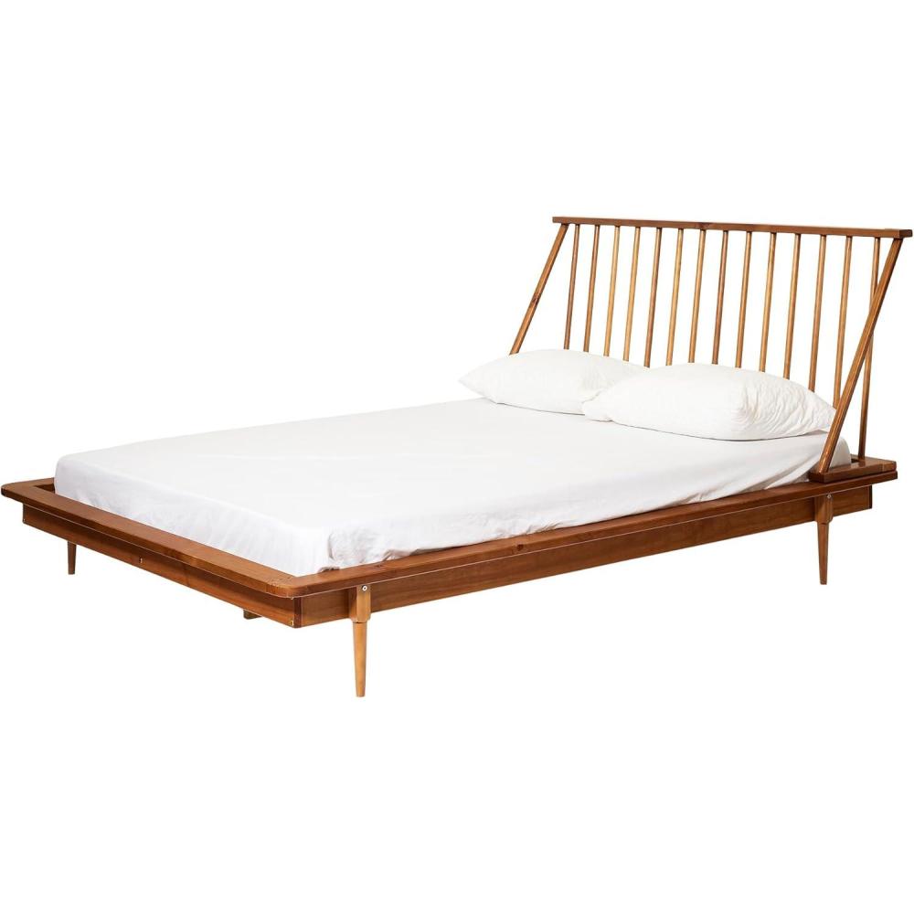 imageWalker Edison Mid Century Modern Solid Wood Spindle Platform Bed Headboard Footboard Bed Frame Bedroom Queen CaramelCaramel