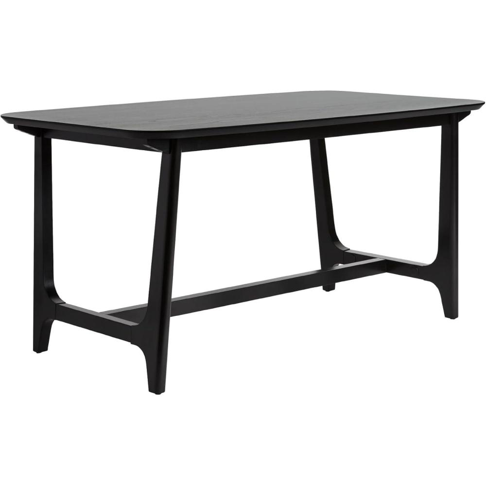 imageWalker Edison MidCentury Modern Solid Wood Trestle Base Dining Table 60 Inch Black Ash VeneerBlack Ash