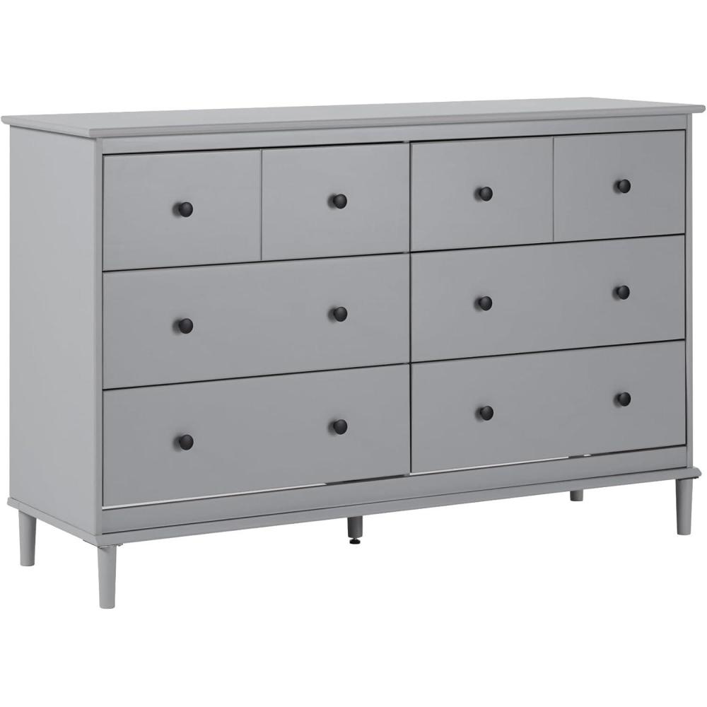 imageWalker Edison Modern 6Drawer Solid Wood Dresser Bedroom Storage 57 Inch WhiteGreyt
