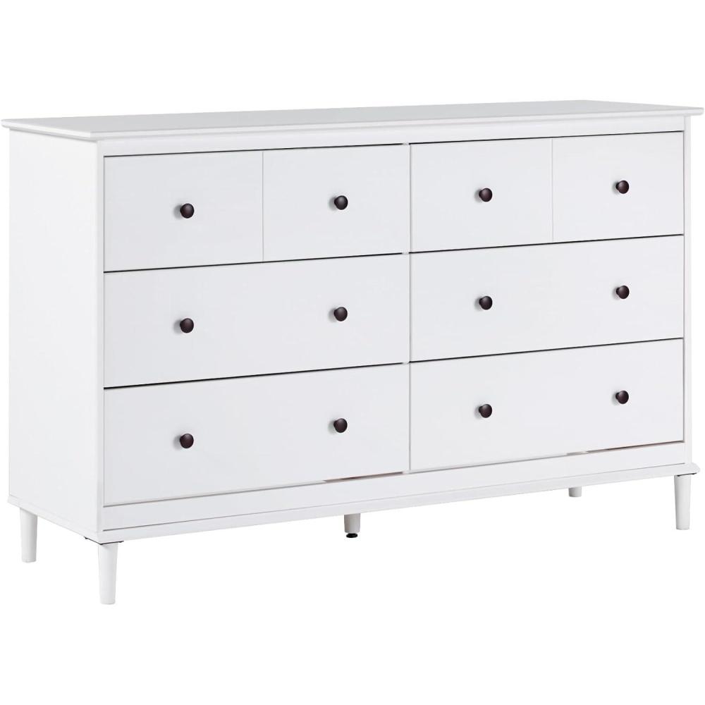 imageWalker Edison Modern 6Drawer Solid Wood Dresser Bedroom Storage 57 Inch WhiteWhitet