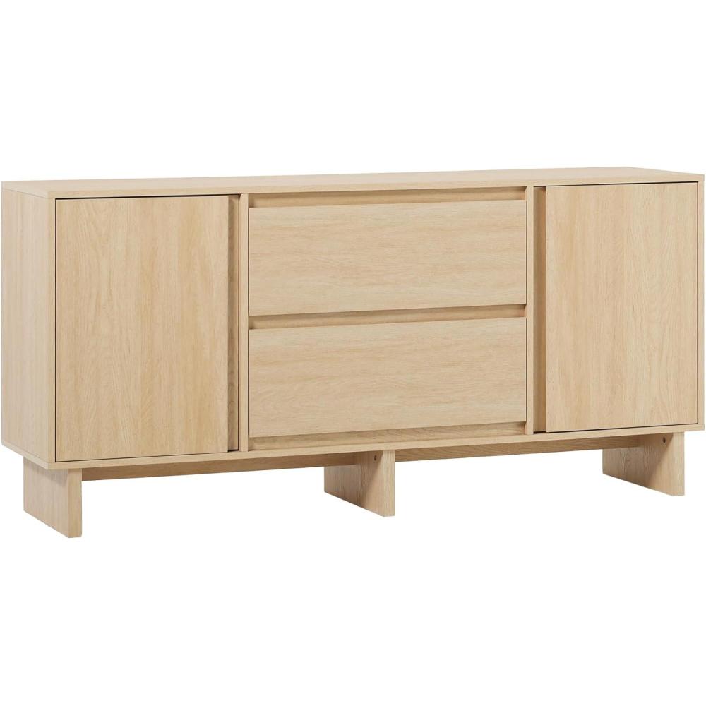 imageWalker Edison Modern Beveled 2Door 2Drawer Sideboard 63 Inch Coastal OakCoastal Oak