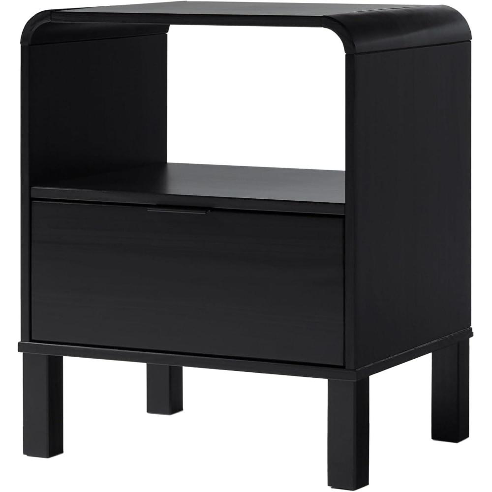 imageWalker Edison Modern CurvedTop Solid Wood 1Drawer Nightstand with Open Cubby 24 Inch BrownBlack