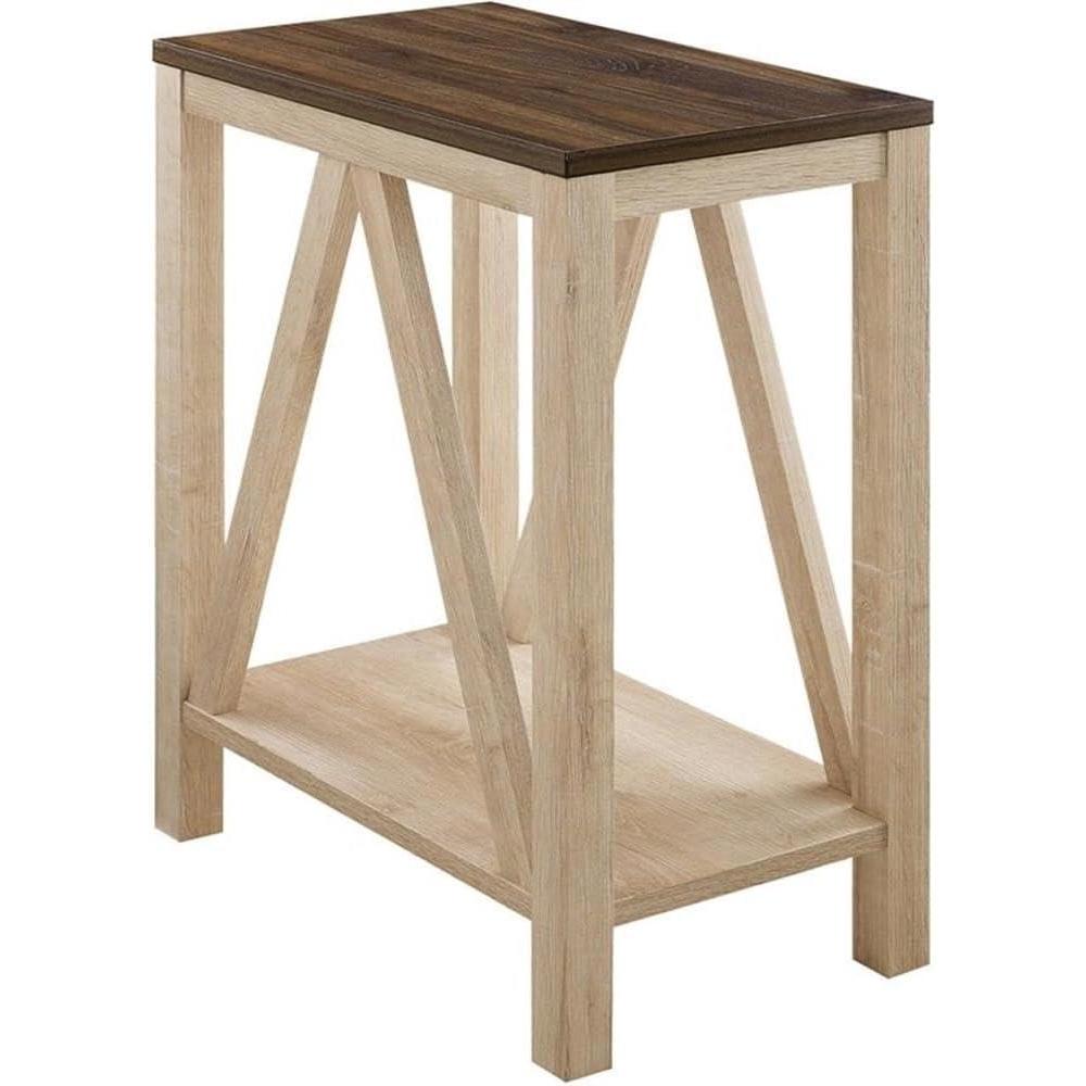 imageWalker Edison Modern Farmhouse AFrame Wood Rectangle Side Table Living Room Small End Accent Table 13 Inch Rustic OakWhite Oak