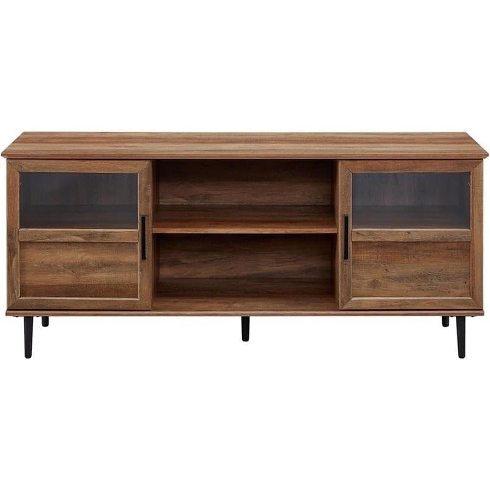 imageWalker Edison Modern Farmhouse Wood and Glass TV Stand with 2 Cabinet Doors for TVs up to 65quot Flat Screen Universal TV Console Living Room Storage Shelves Entertainment Center 58 Inch Dark WalnutRustic Oak