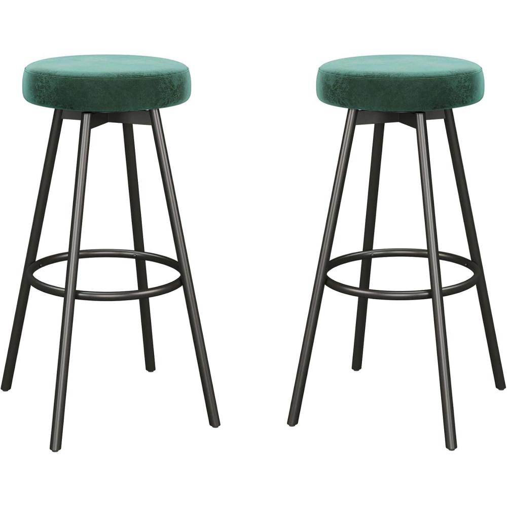 imageWalker Edison Modern Glam 2Piece Metal and Faux Velvet Bar Stools Set of 2 RustEmerald