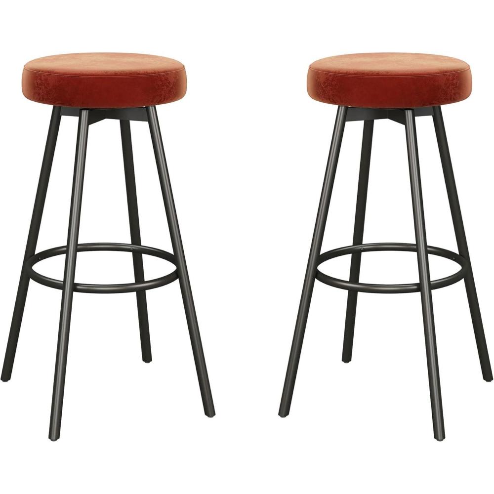 imageWalker Edison Modern Glam 2Piece Metal and Faux Velvet Bar Stools Set of 2 RustRust